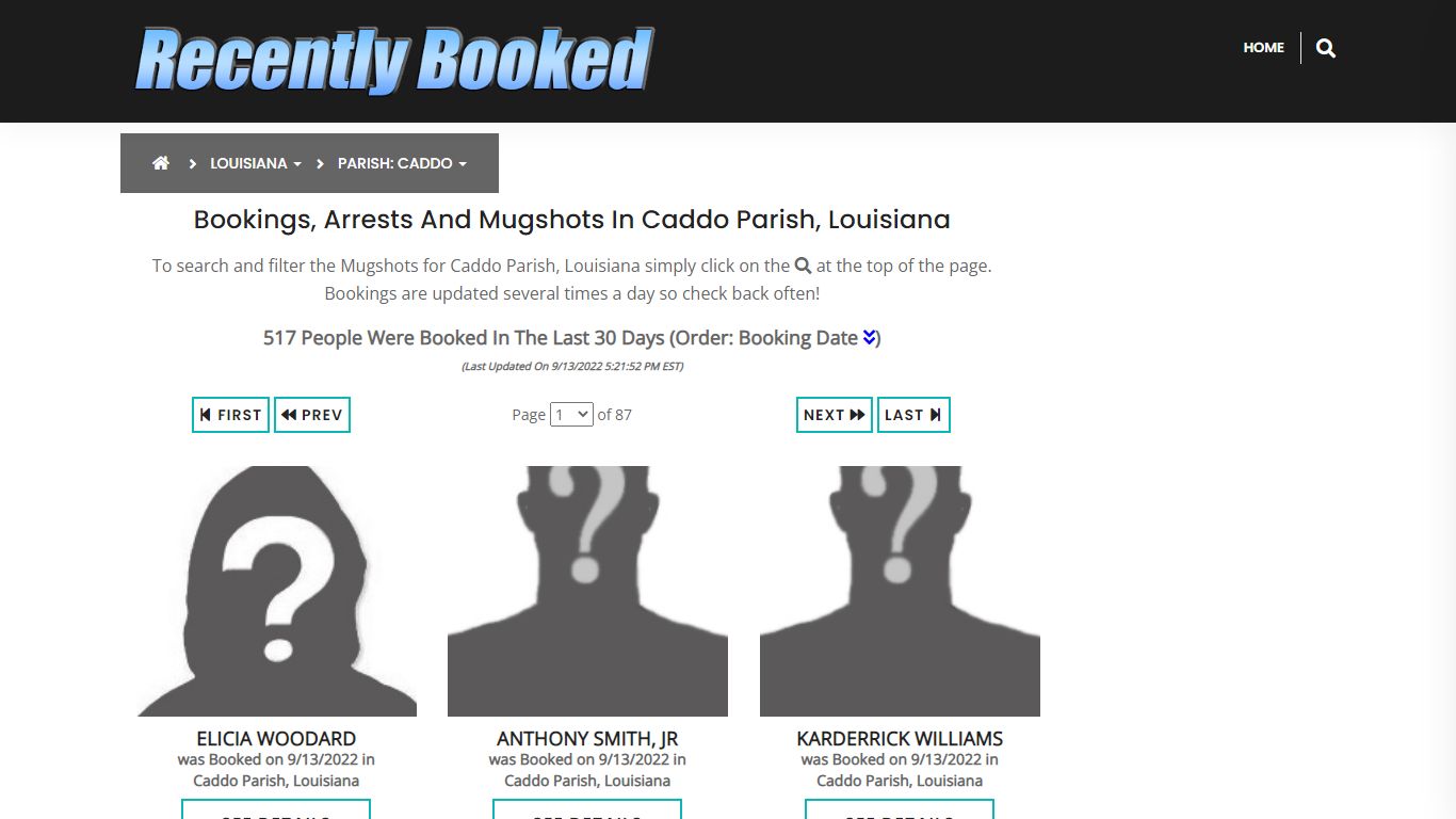 Recent bookings, Arrests, Mugshots in Caddo Parish, Louisiana